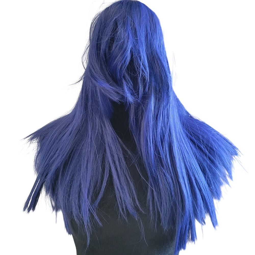 Vibrant Cobalt Blue Long Wig - High Density Thick Synthetic Hair - Pigtail